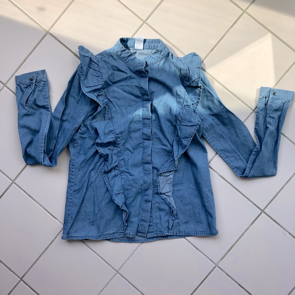 Ruffled Denim Button Up